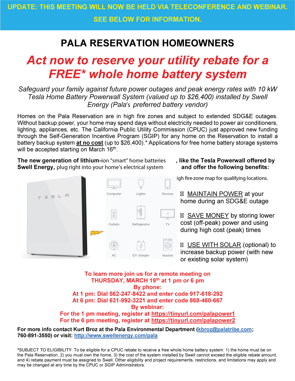 Pala Band of Mission Indians PBMI Home Battery System Webinar