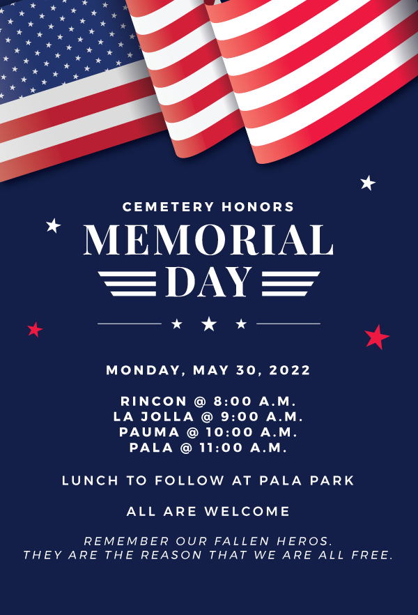 Pala Band California Veterans Program Memorial Day Cemetery Honors Rincon La Jolla Pauma