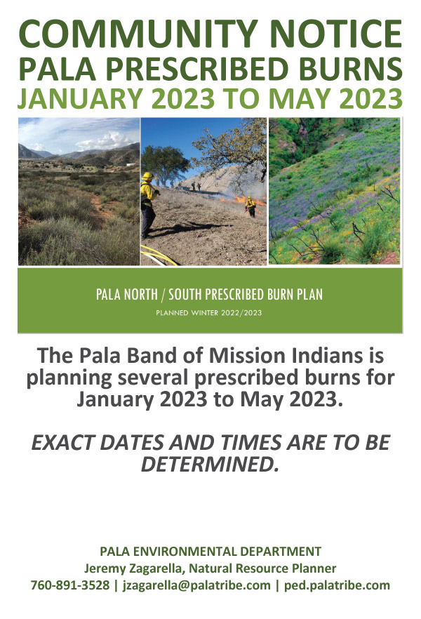 Pala Environmental Department PED Pala Band of Mission Indians PBMI Pala Fire Deparment Bureau of Indian Affairs BIA Fire Management Prescribed Burns
