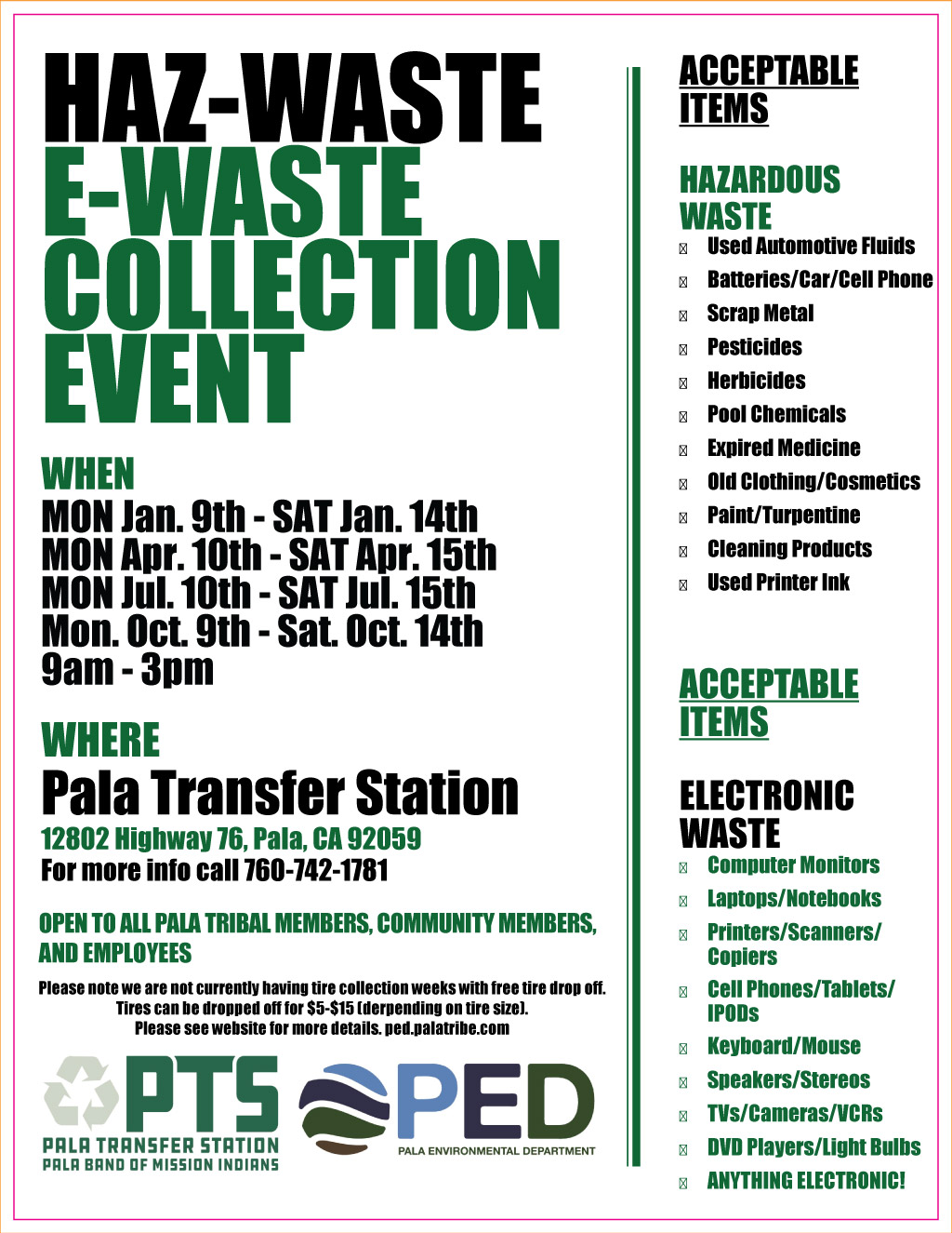 Pala Band California Environmental Department PED Planet Pala Hazardous Electronic Waste Haz-Waste E-Waste