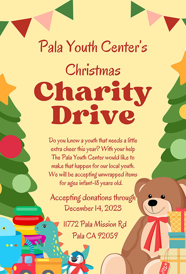 Pala Band of Mission Indians PBMI Pala Youth Center Christmas Charity Drive 2023