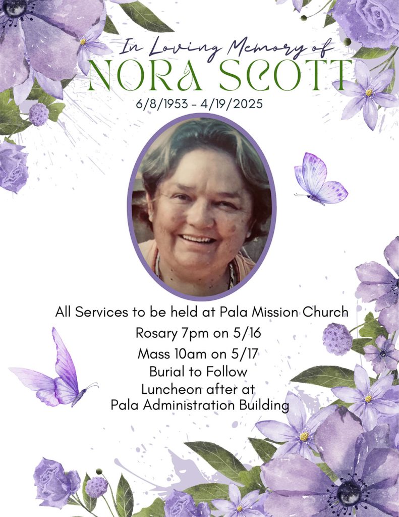 Pala Band of Mission Indians PBMI In Memoriam Nora Scott