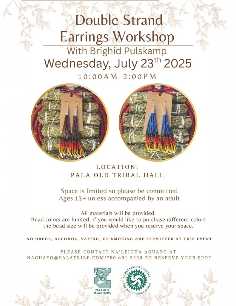 Pala Band California Cupa Cultural Center Event Double Strand Earrings Beading Workshop Brighid Pulskamp