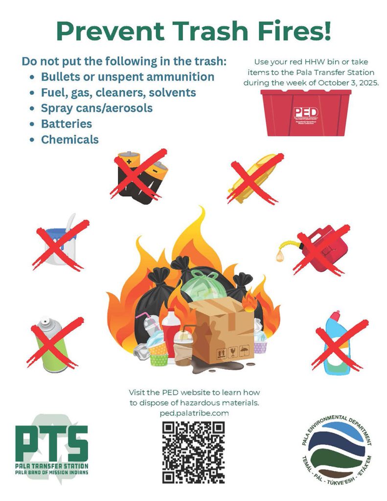Pala Environmental Department Planet Pala Household Hazardous Waste PED Prevent Trash Fires