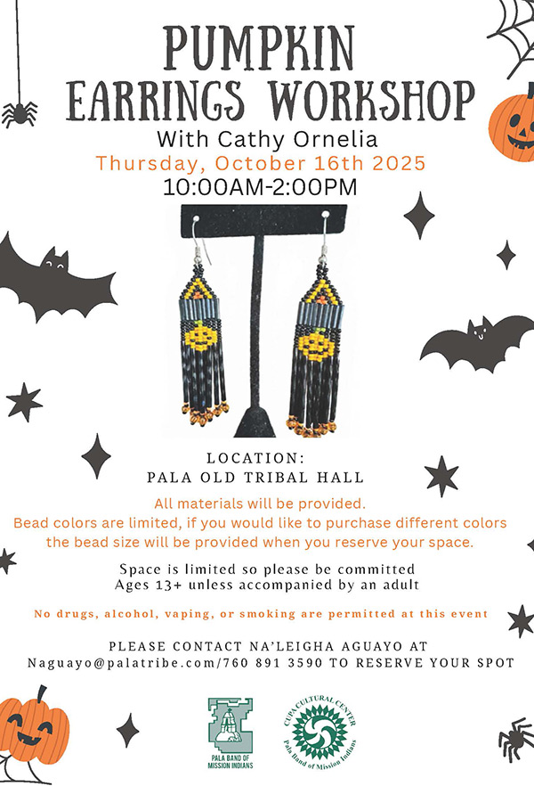 Pala Band California Cupa Cultural Center Event Pumpkin Earrings Beading Workshop Cathy Ornelia