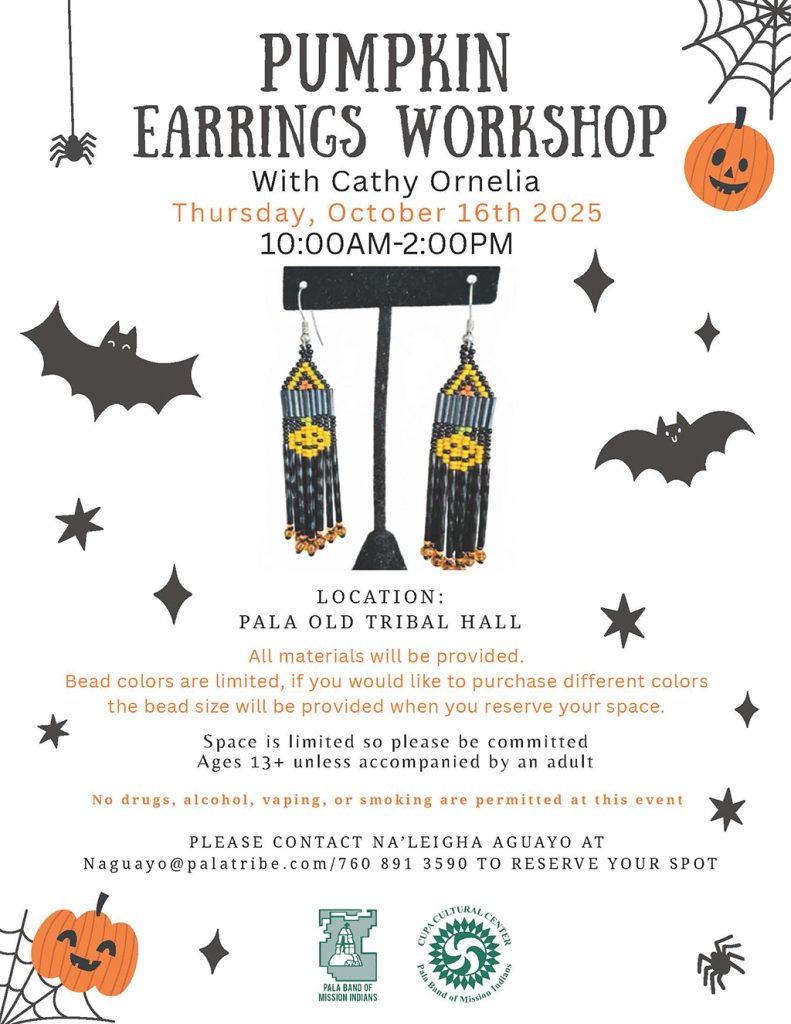 Pala Band California Cupa Cultural Center Event Pumpkin Earrings Beading Workshop Cathy Ornelia