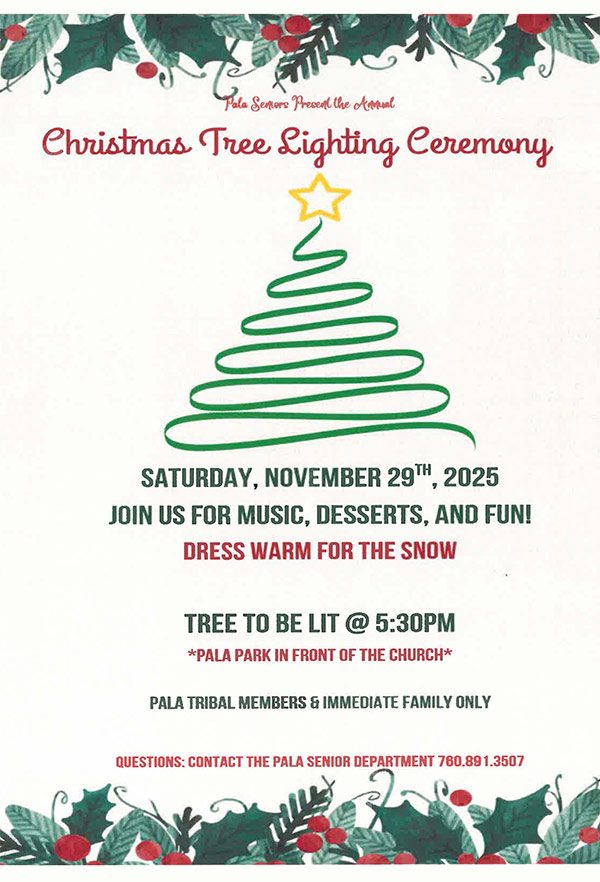 Pala Band of Mission Indians Pala Seniors Program Christmas Tree Lighting Ceremony
