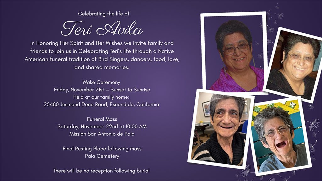 Pala Band of Mission Indians PBMI In Memoriam Teri Avila