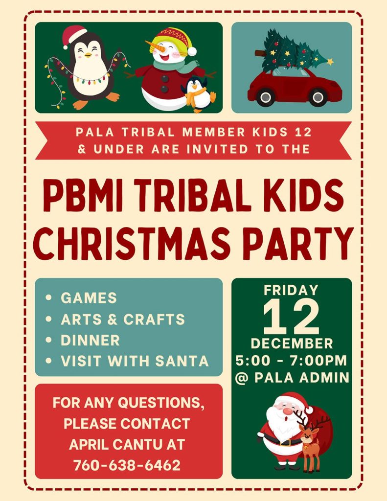 Pala Band of Mission Indians PBMI Pala Youth Center Tribal Kids Christmas Party