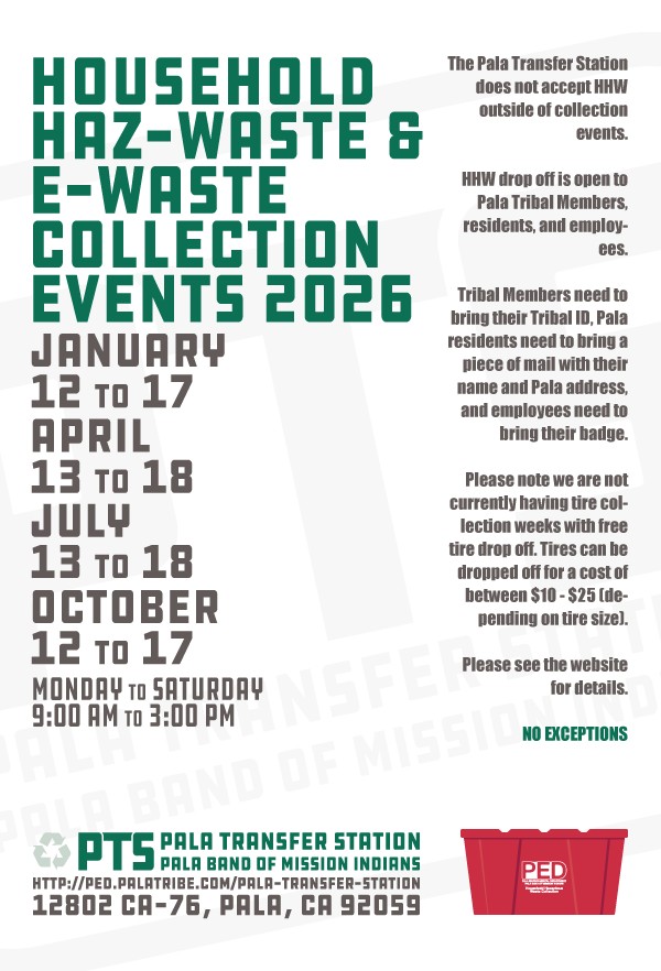 Pala Band California Environmental Department PED Planet Pala Hazardous Electronic Waste Haz-Waste E-Waste 2026