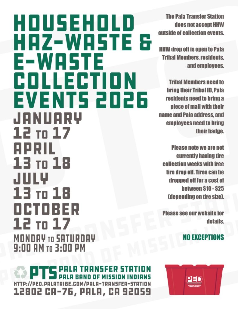 Pala Band California Environmental Department PED Planet Pala Hazardous Electronic Waste Haz-Waste E-Waste 2026